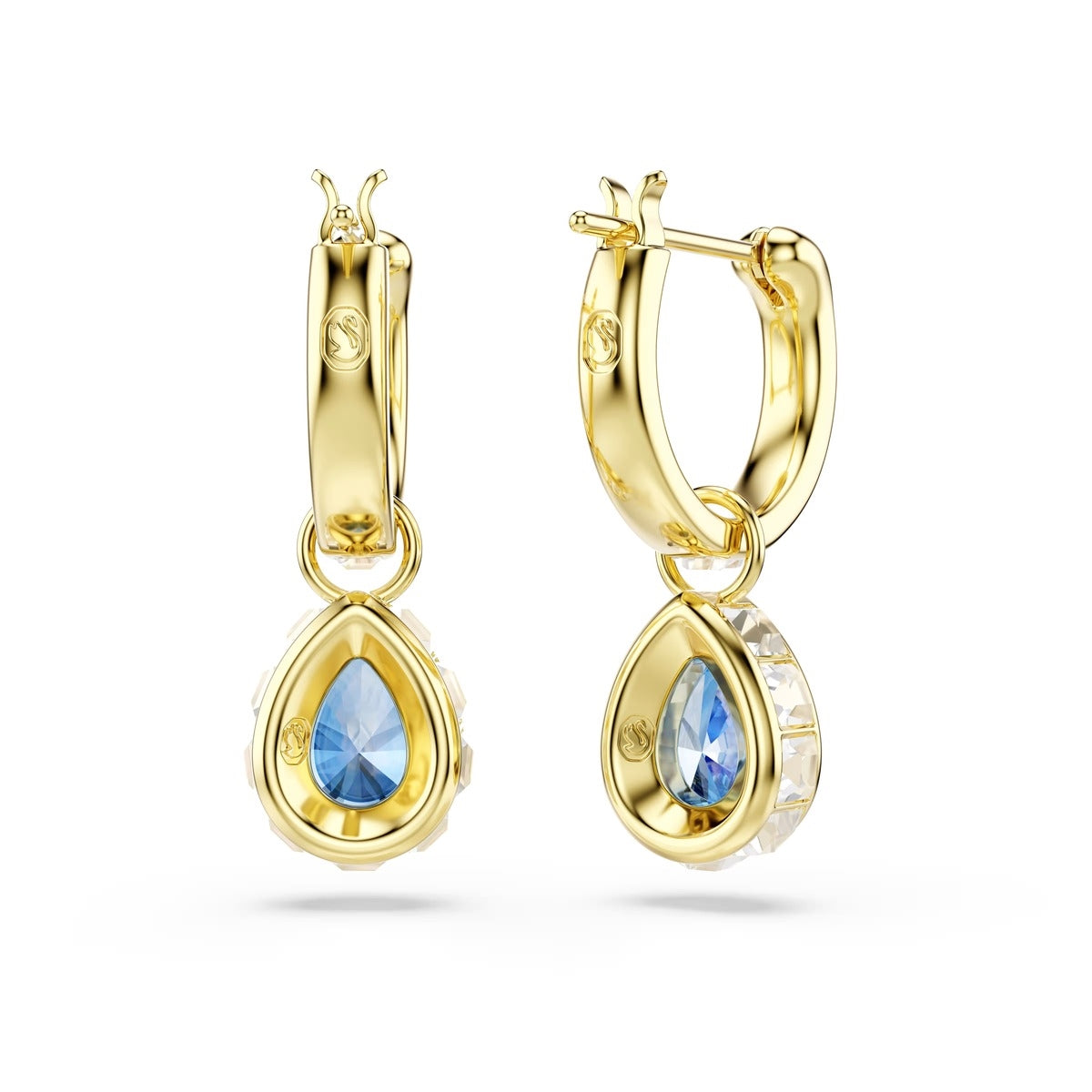 Swarovski Chroma Gold Pear Cut Blue Drop Earrings