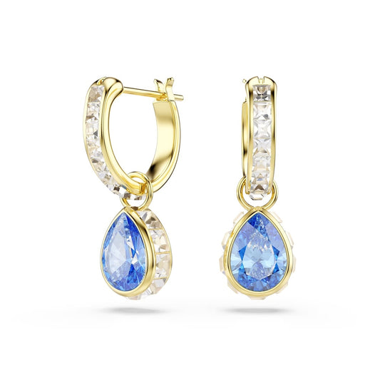 Swarovski Chroma Gold Pear Cut Blue Drop Earrings