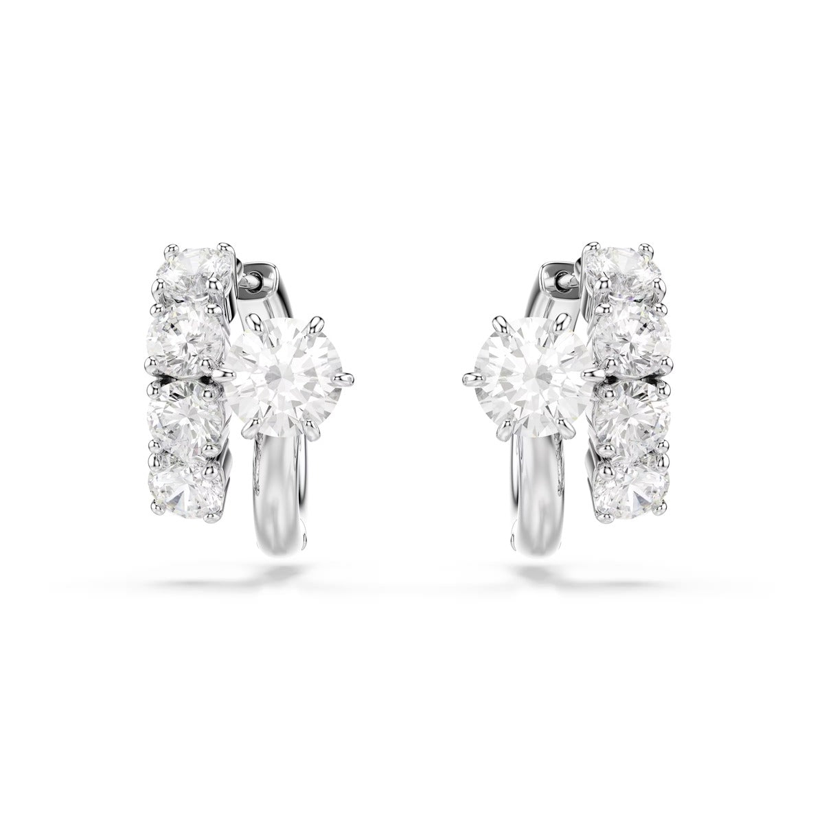 Swarovski Matrix Silver Round Cut White Hoop Earrings
