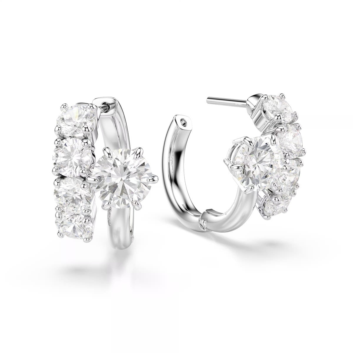 Swarovski Matrix Silver Round Cut White Hoop Earrings