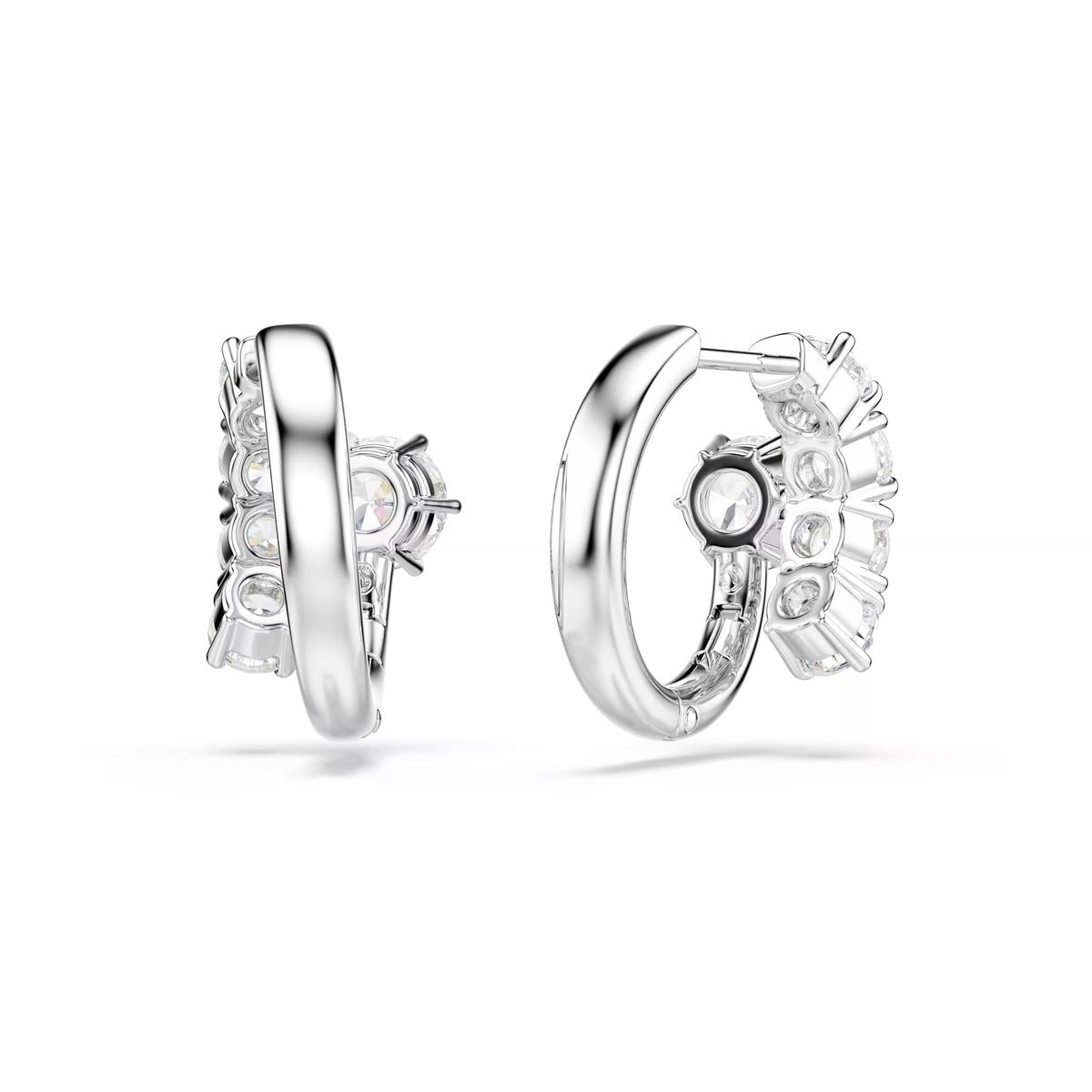 Swarovski Matrix Silver Round Cut White Hoop Earrings