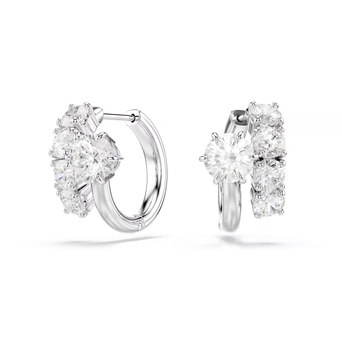Swarovski Matrix Silver Round Cut White Hoop Earrings