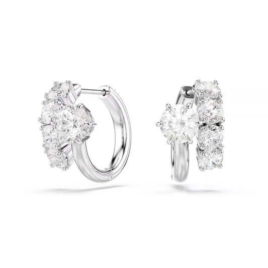 Swarovski Matrix Silver Round Cut White Hoop Earrings