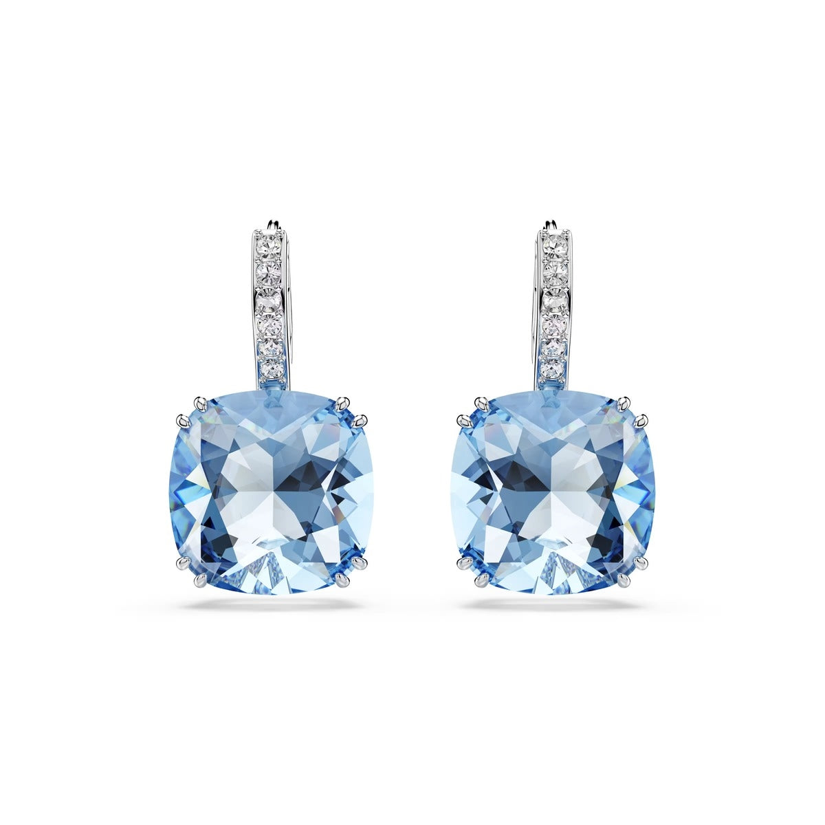 Swarovski Millenia Silver Cushion Cut Blue Drop Earrings