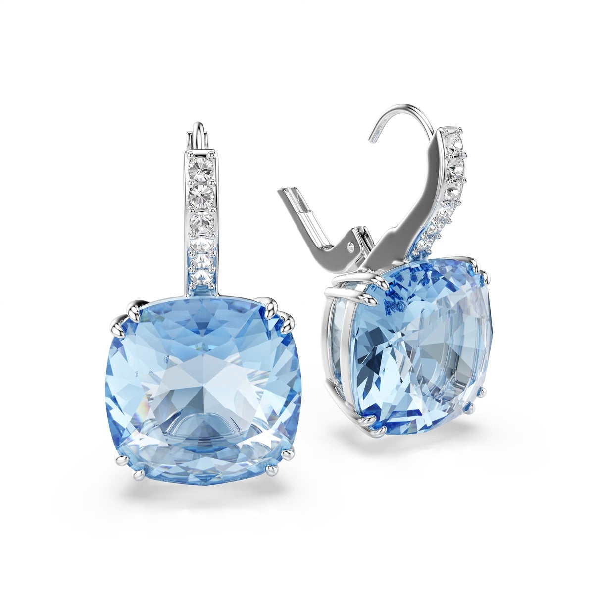 Swarovski Millenia Silver Cushion Cut Blue Drop Earrings