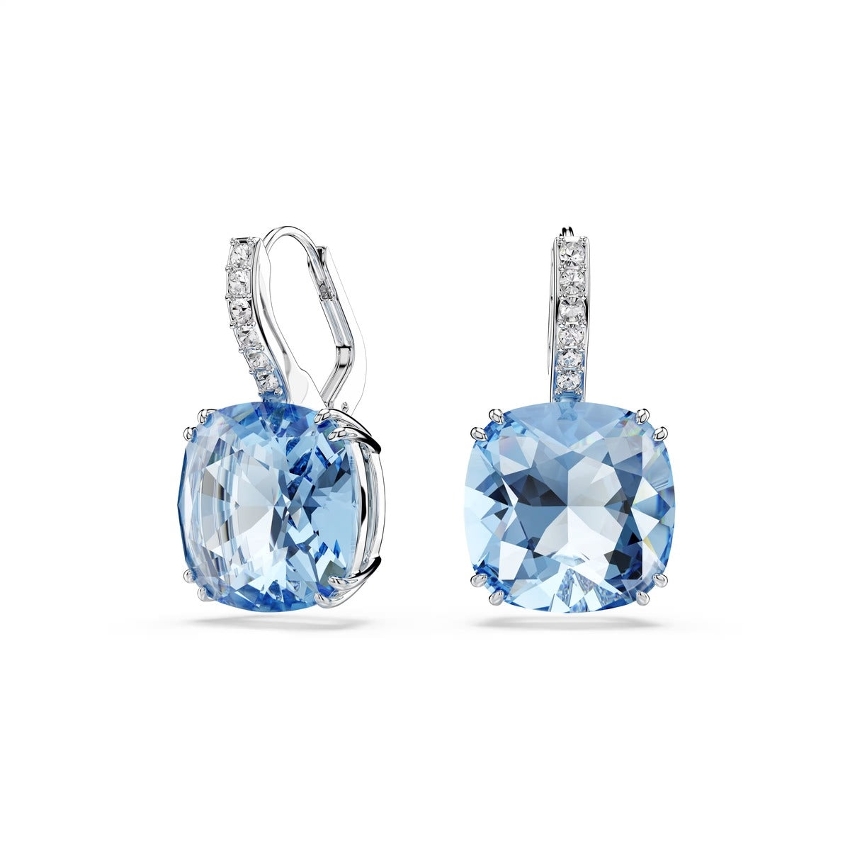 Swarovski Millenia Silver Cushion Cut Blue Drop Earrings