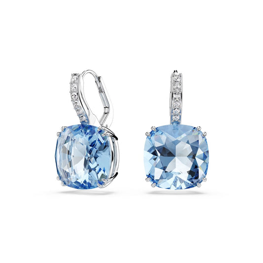 Swarovski Millenia Silver Cushion Cut Blue Drop Earrings