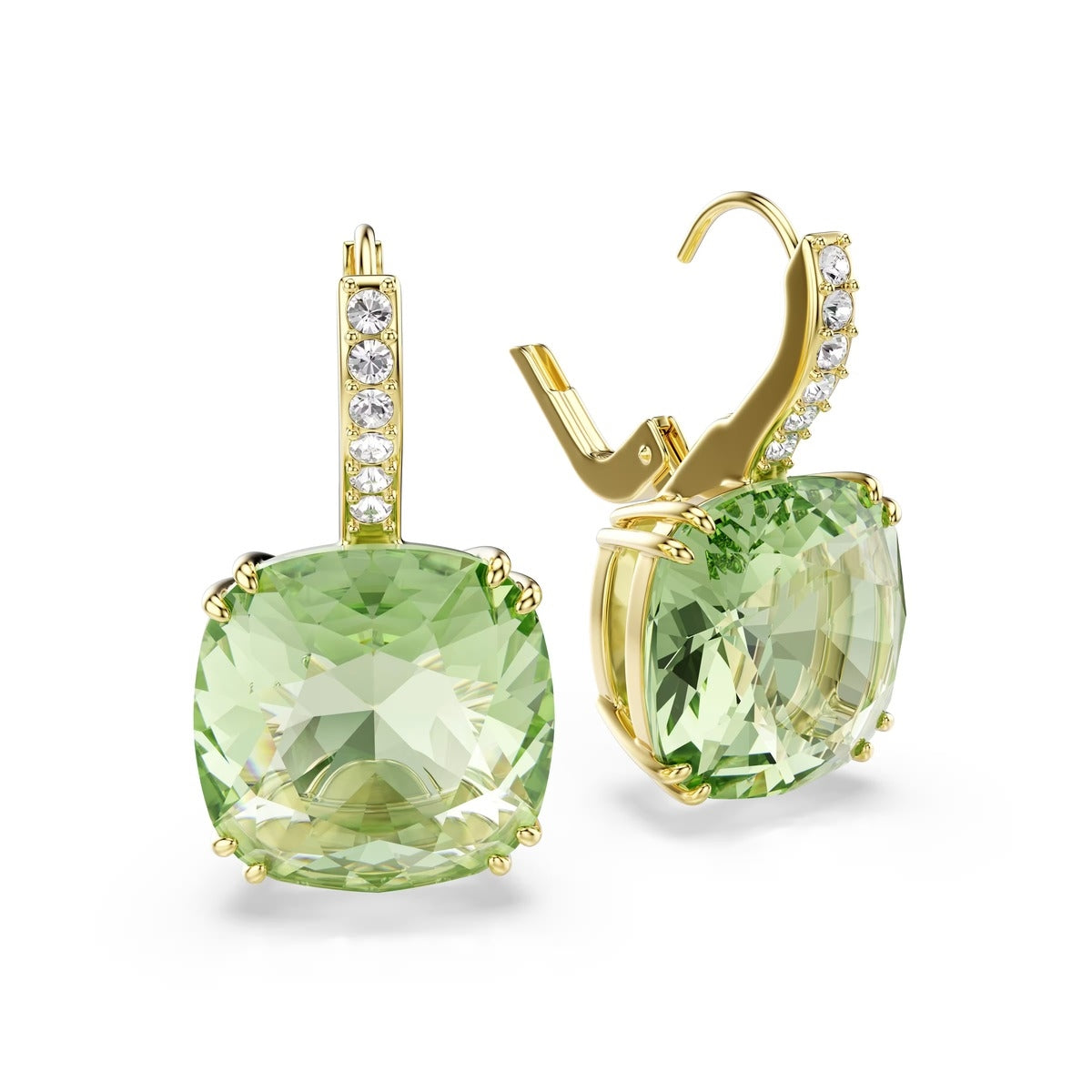 Swarovski Millenia Gold Cushion Cut Green Drop Earrings