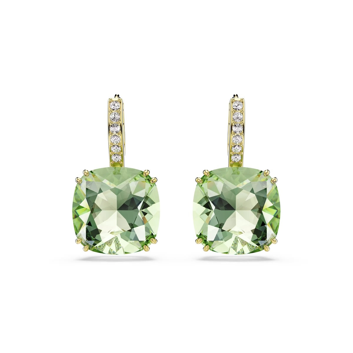 Swarovski Millenia Gold Cushion Cut Green Drop Earrings