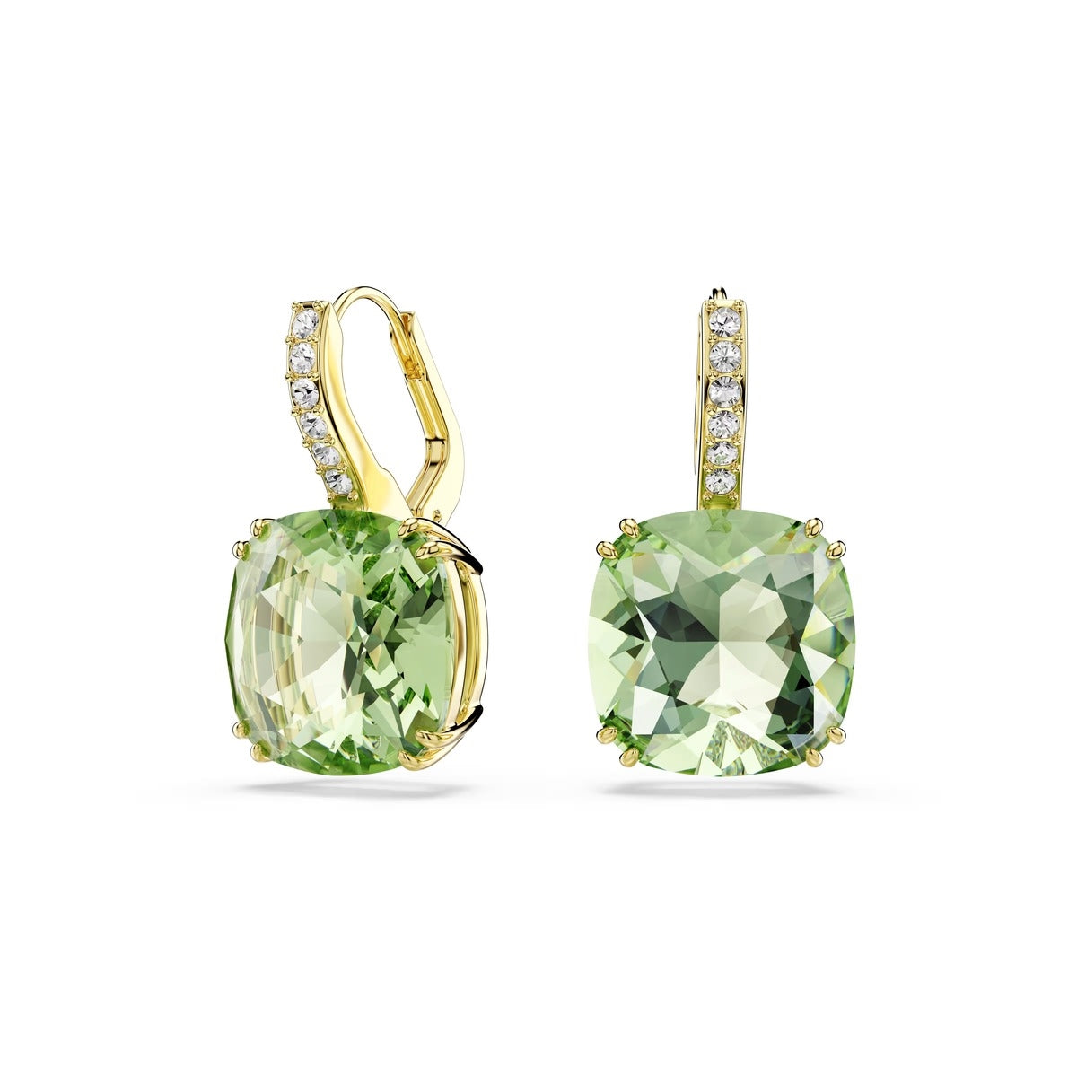 Swarovski Millenia Gold Cushion Cut Green Drop Earrings