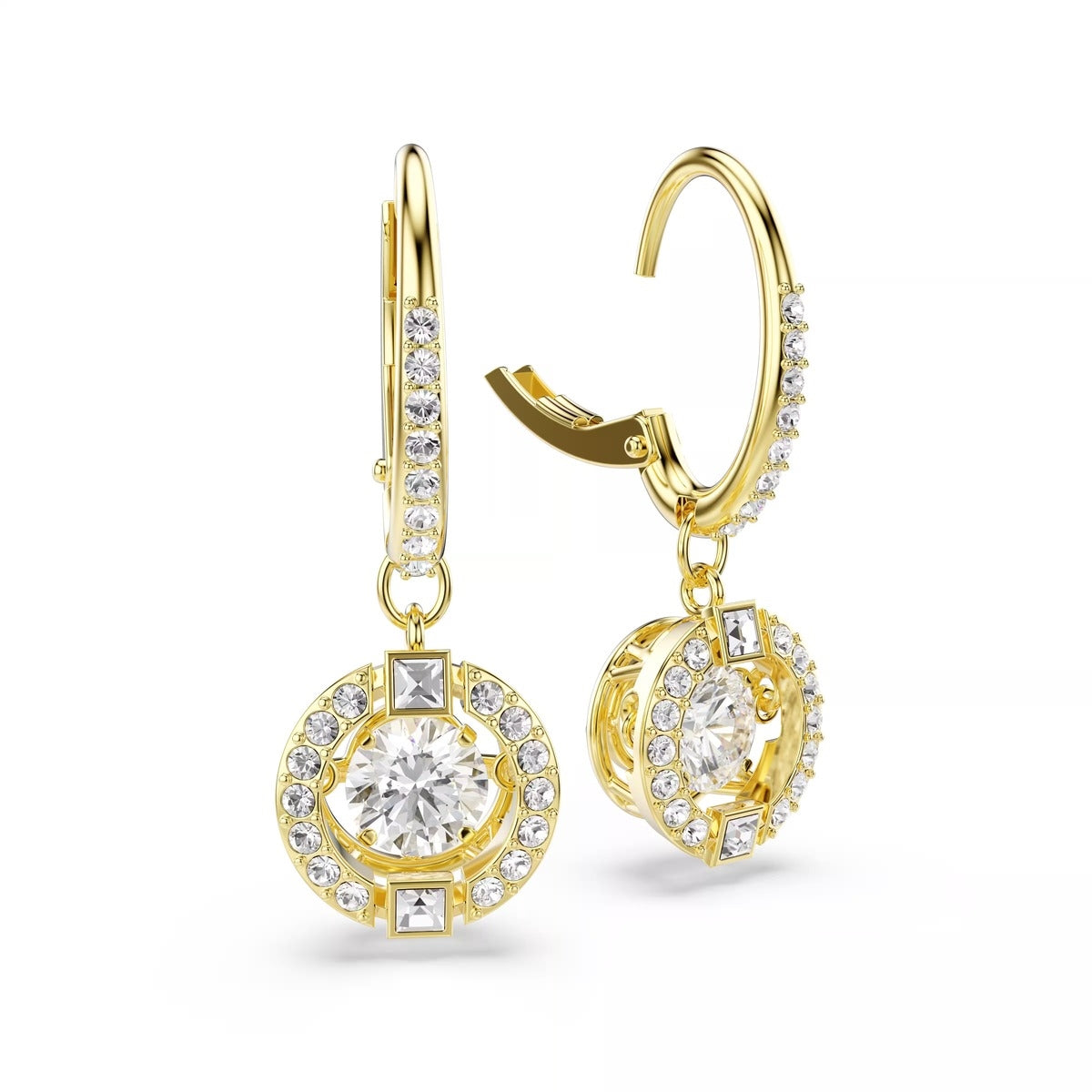 Swarovski Una Angelic Gold Round Cut White Drop Earrings