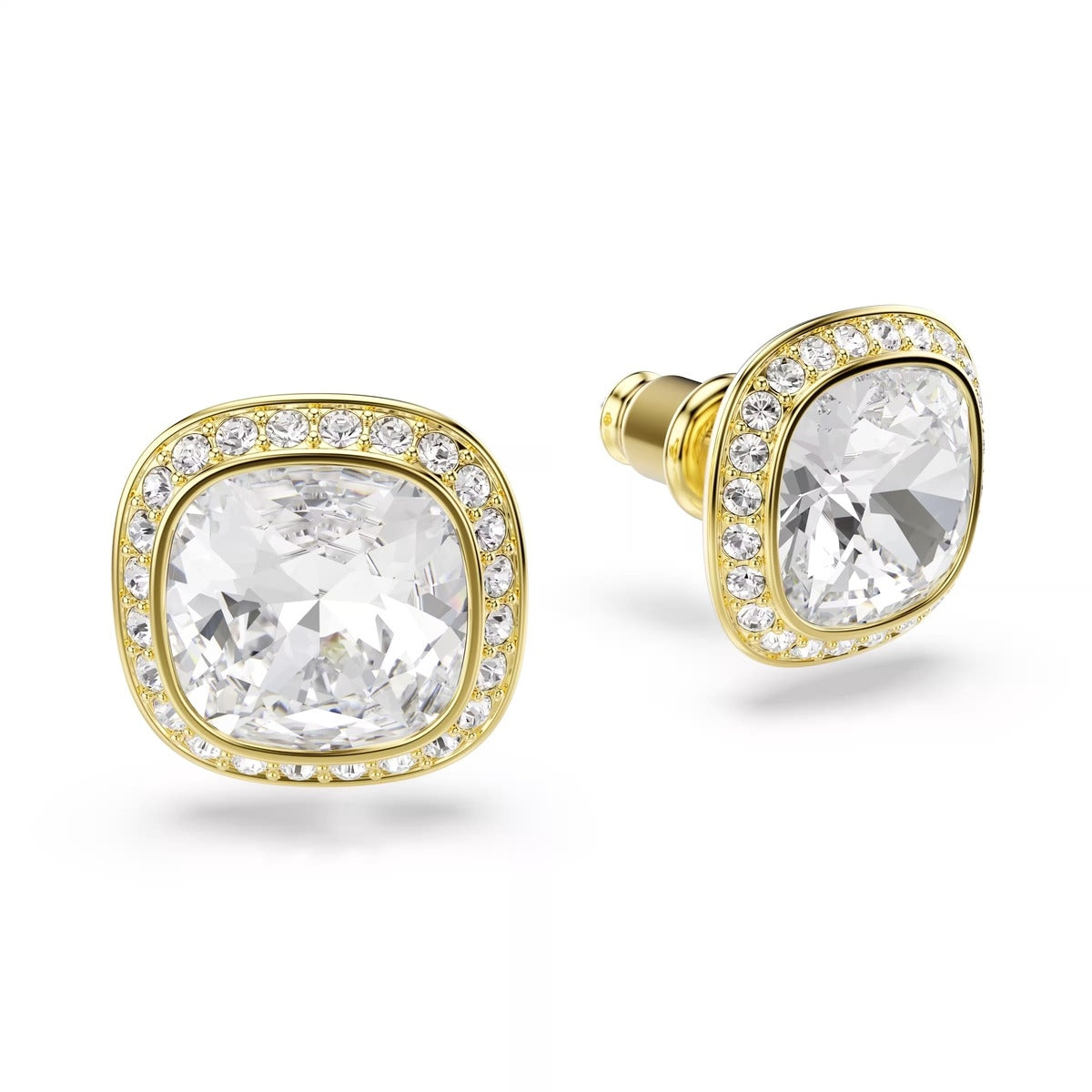 Swarovski Una Angelic Gold White Cushion Cut Stud Earrings