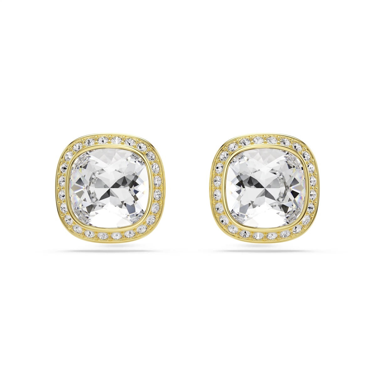 Swarovski Una Angelic Gold White Cushion Cut Stud Earrings