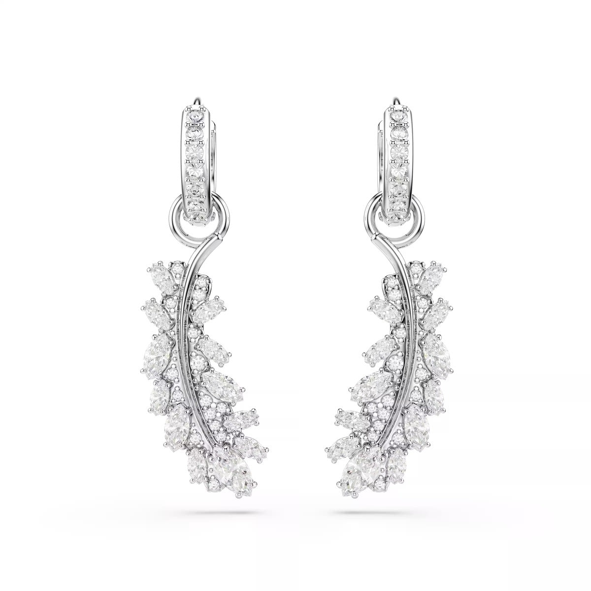 Swarovski Vienna Silver White Mixed Cuts Feather Earrings