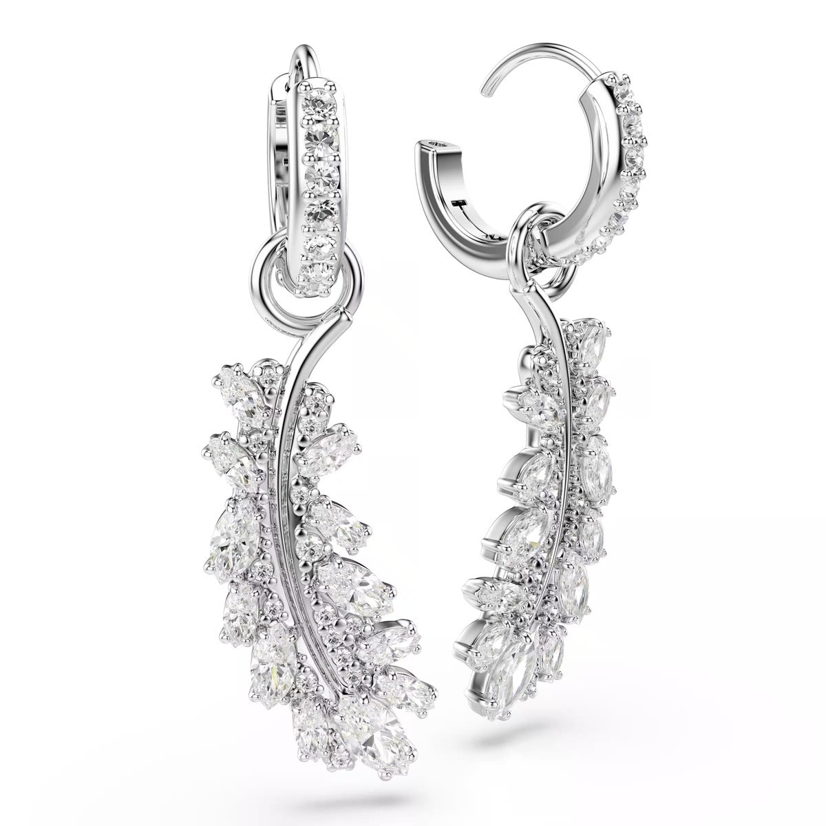 Swarovski Vienna Silver White Mixed Cuts Feather Earrings