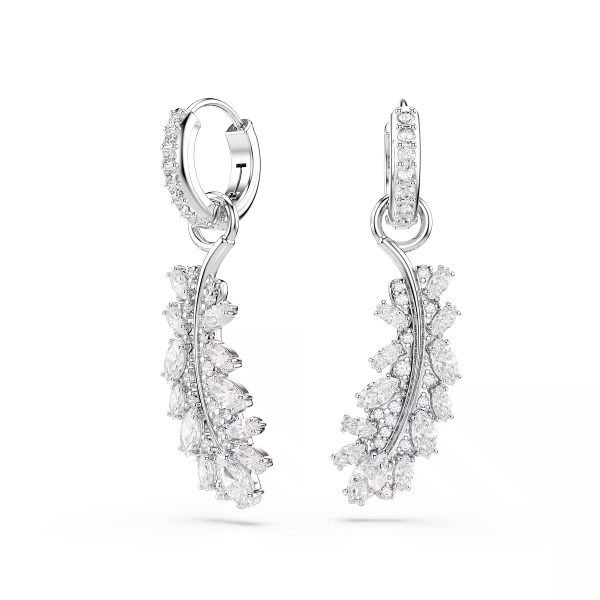 Swarovski Vienna Silver White Mixed Cuts Feather Earrings