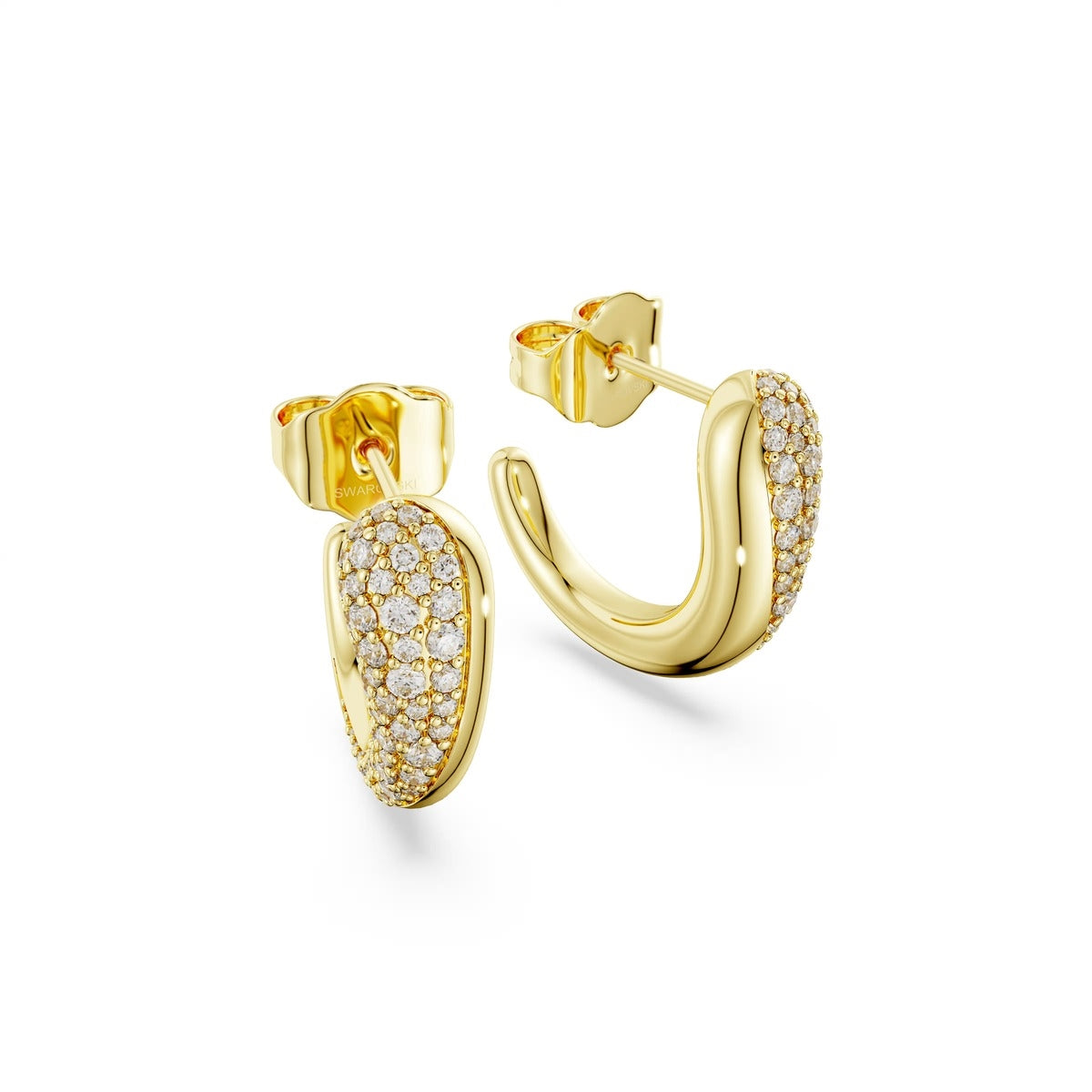 Swarovski Classica Sterling Silver Gold White Round cut Hoop Earrings