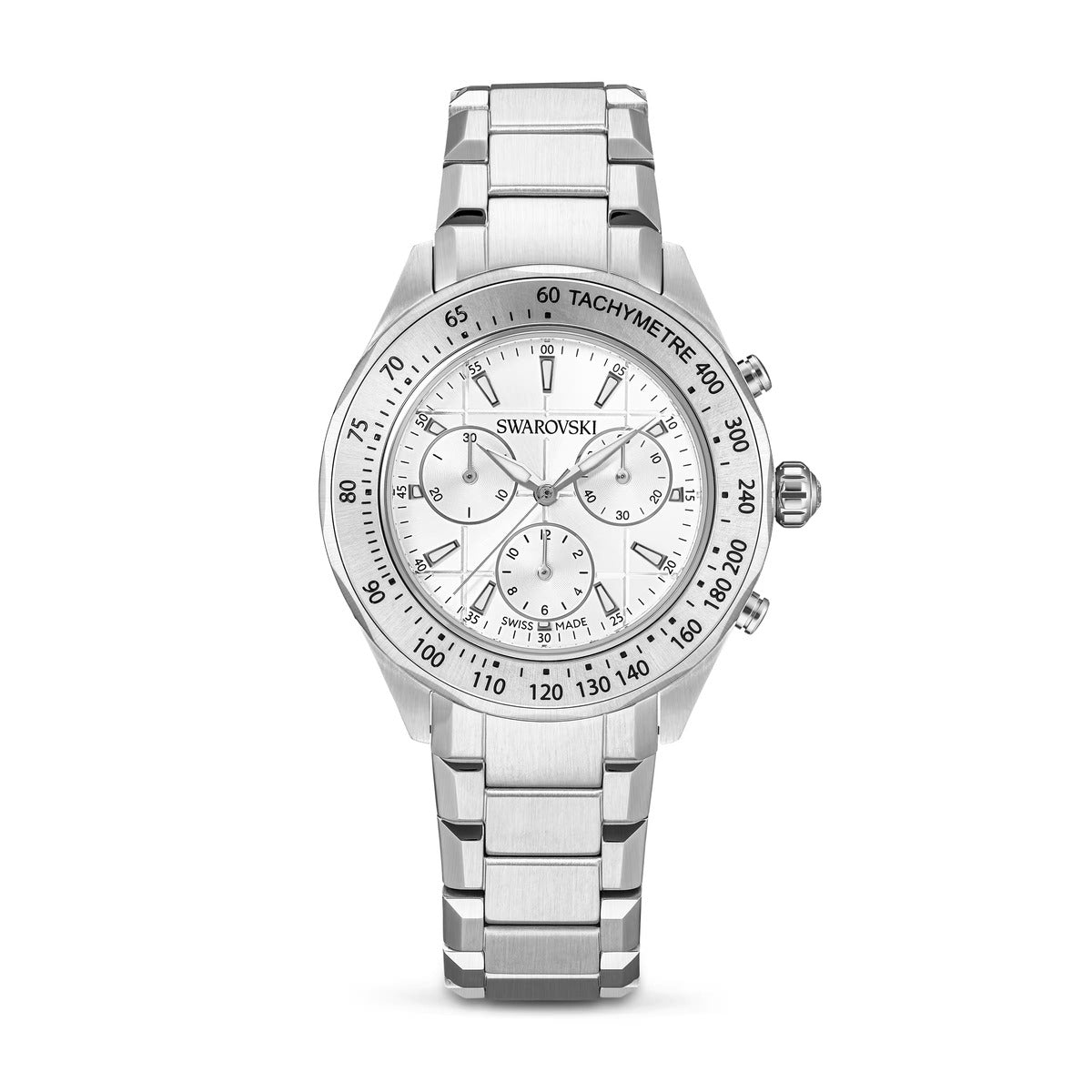 Swarovski Dextera Silver Stainless Steel Metal Bracelet Tachymetre Watch