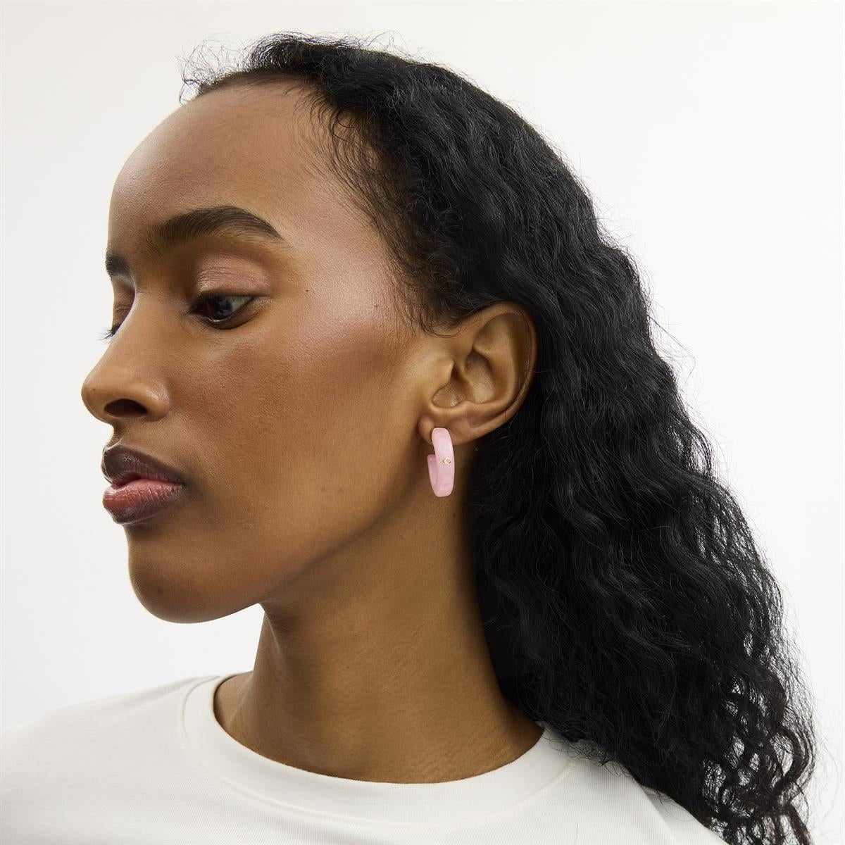 Coach Gold Pink Signature C Resin Hoop Earrings