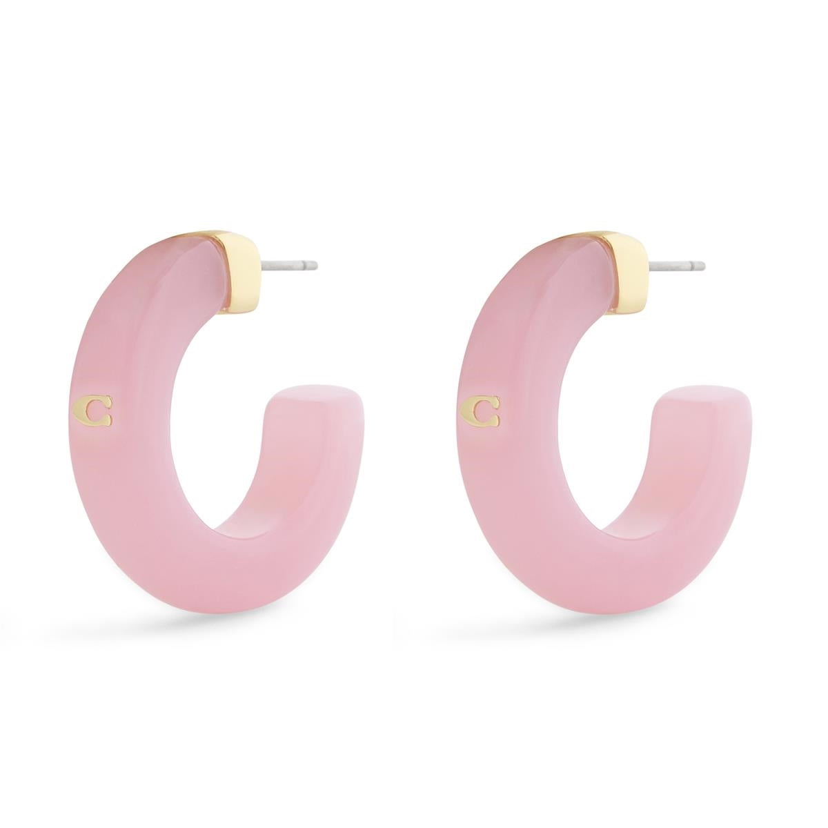 Coach Gold Pink Signature C Resin Hoop Earrings
