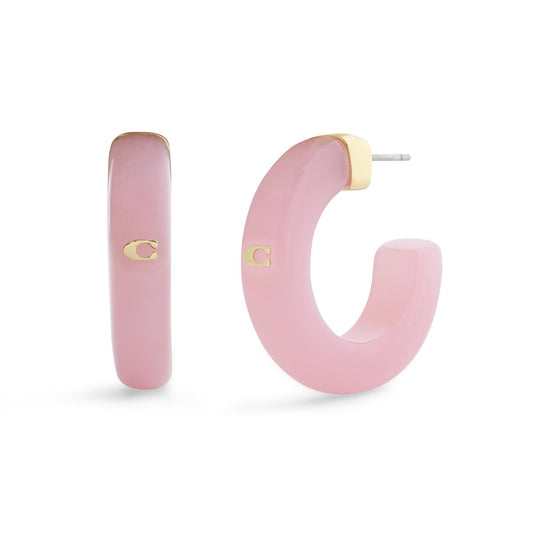 Coach Gold Pink Signature C Resin Hoop Earrings