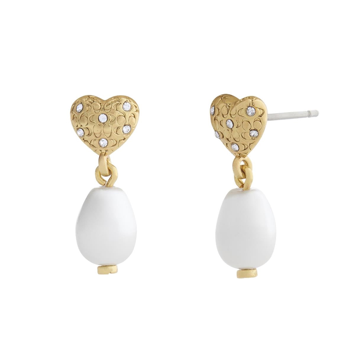 Coach Gold Pearl Bow Drop Earrings