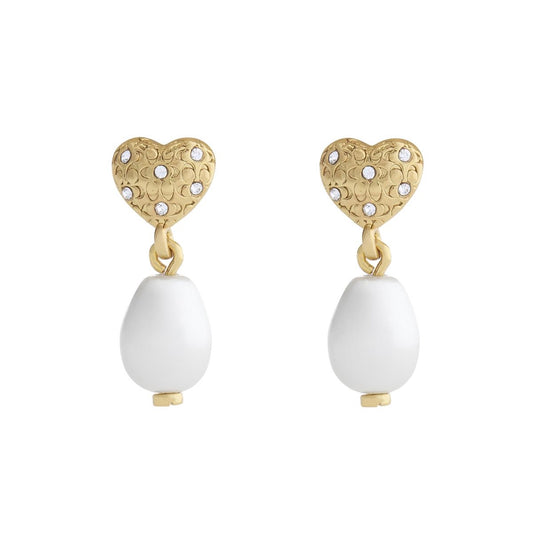 Coach Gold Pearl Bow Drop Earrings