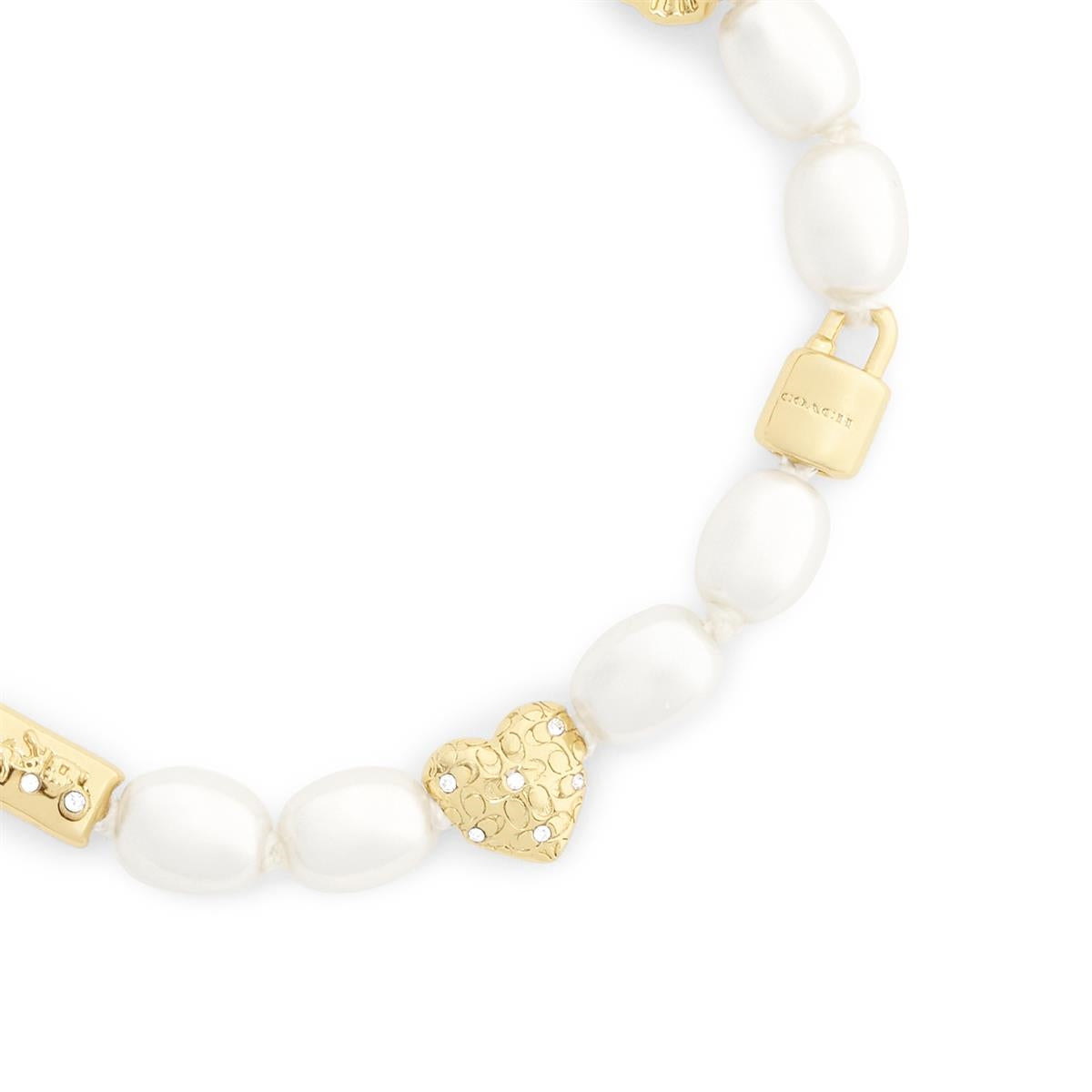 Coach Gold Pearl Bead Heart Icon Bracelet