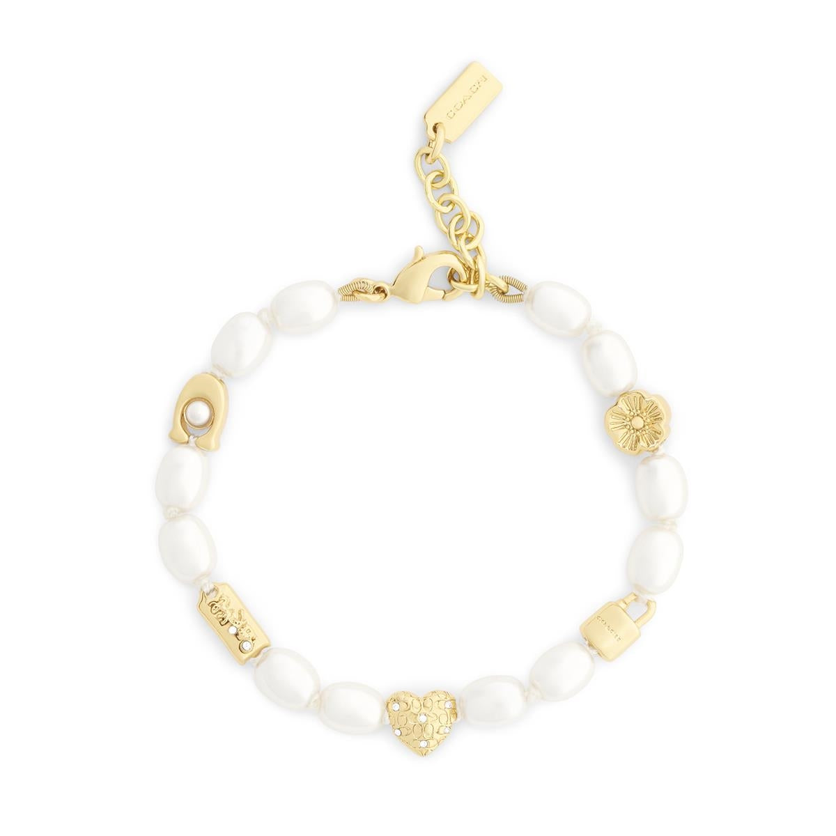 Coach Gold Pearl Bead Heart Icon Bracelet