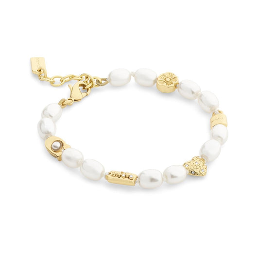 Coach Gold Pearl Bead Heart Icon Bracelet