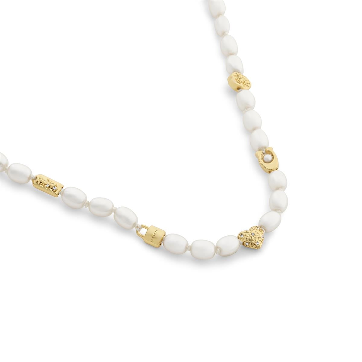 Coach Gold Pearl Bead Heart Icon Necklace