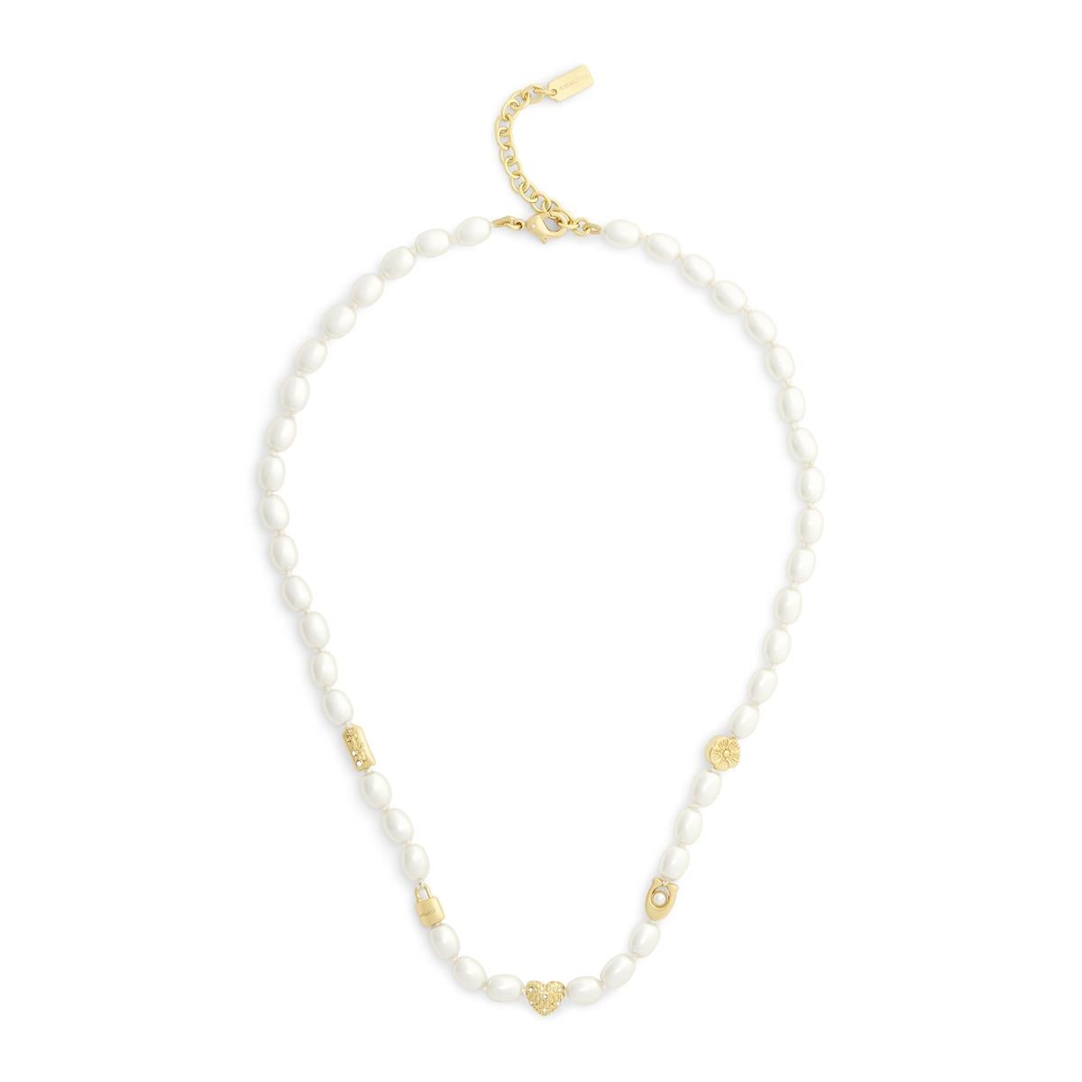 Coach Gold Pearl Bead Heart Icon Necklace