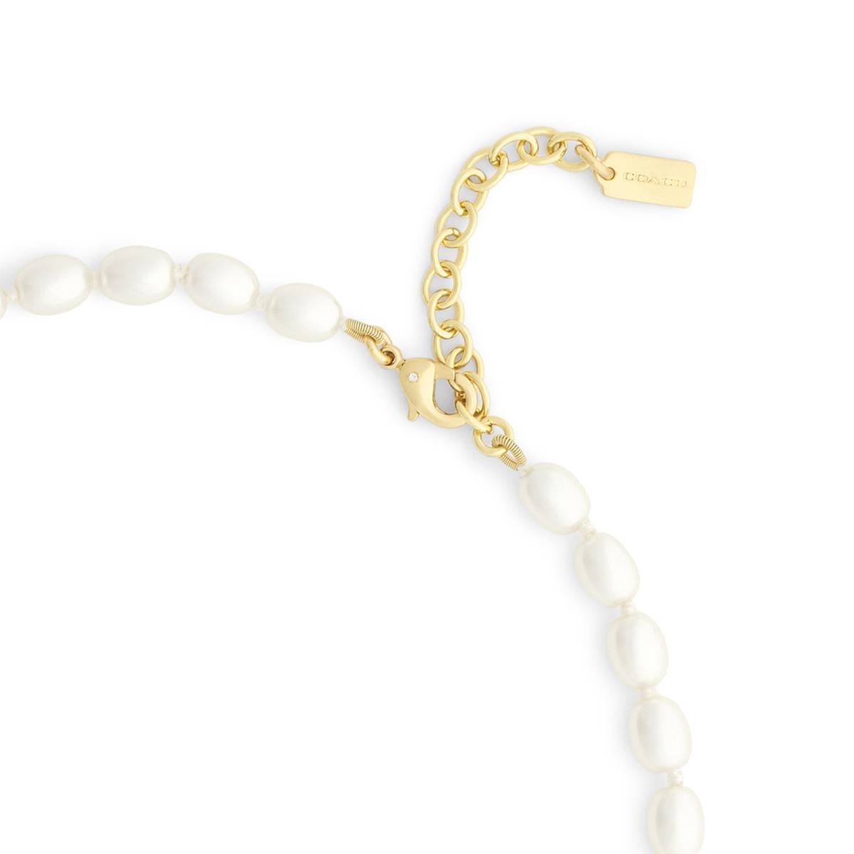 Coach Gold Pearl Bead Heart Icon Necklace
