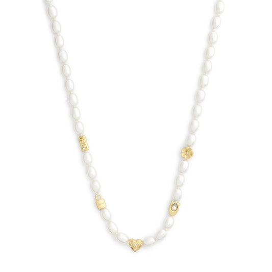Coach Gold Pearl Bead Heart Icon Necklace