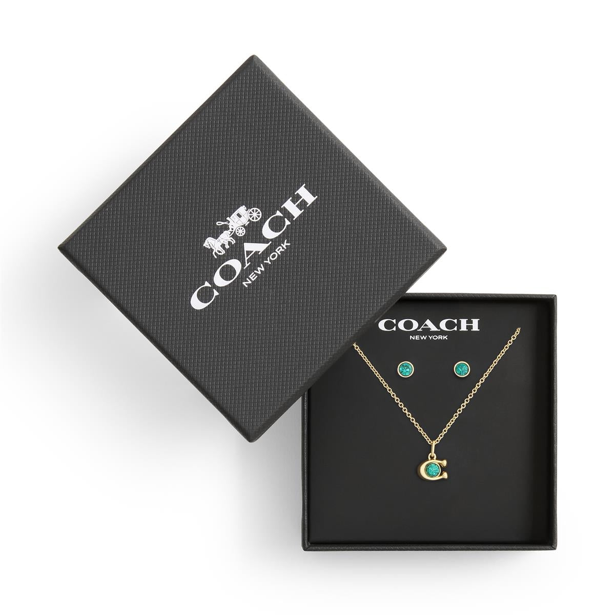Coach Gold Signature C Stone Necklace & Earrings Boxed Set