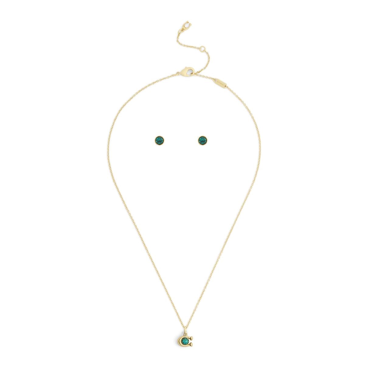 Coach Gold Signature C Stone Necklace & Earrings Boxed Set