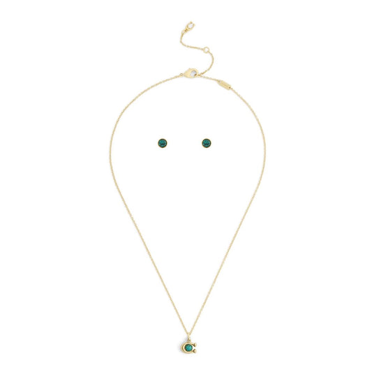 Coach Gold Signature C Stone Necklace & Earrings Boxed Set