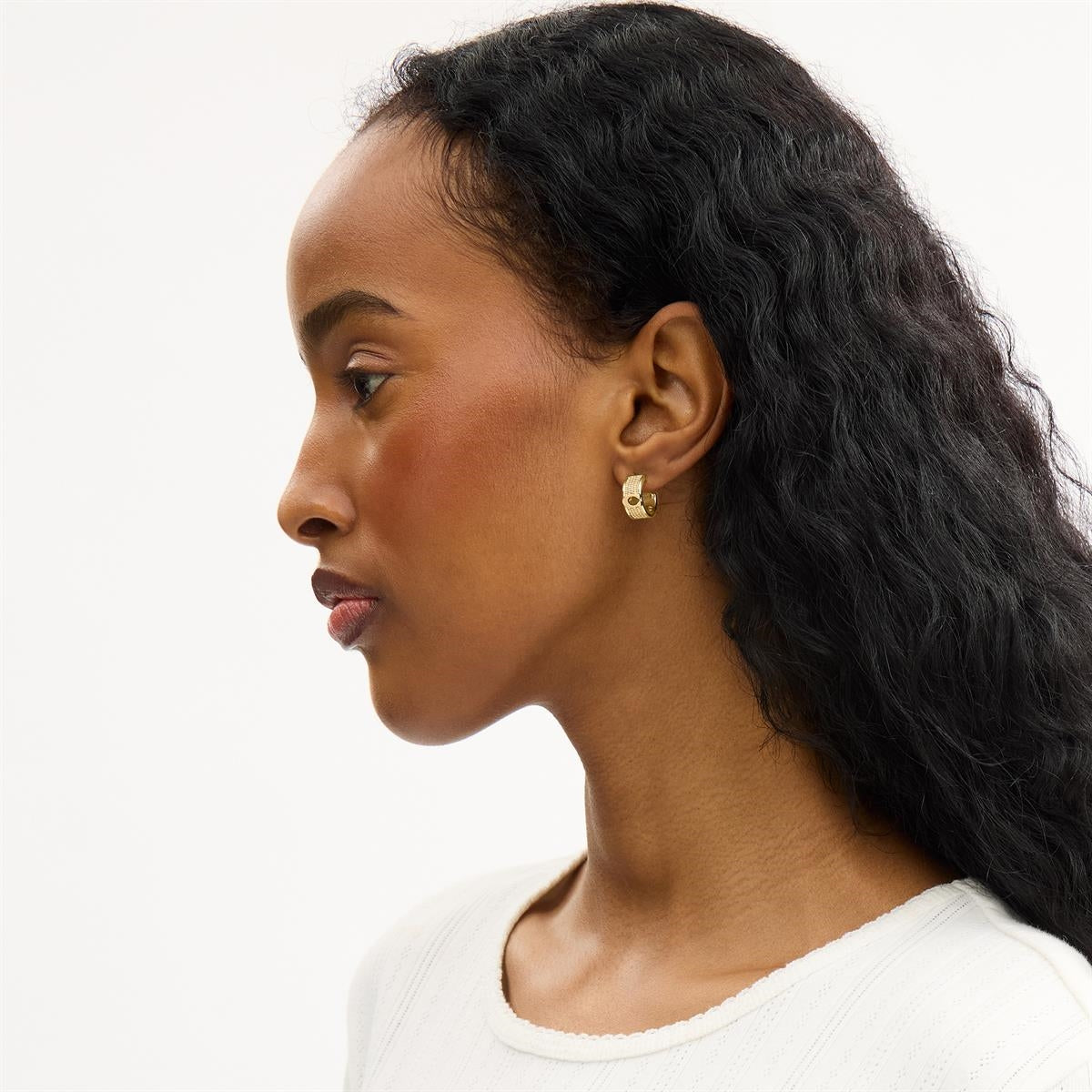 Coach Gold Signature C Textured Huggie Earrings