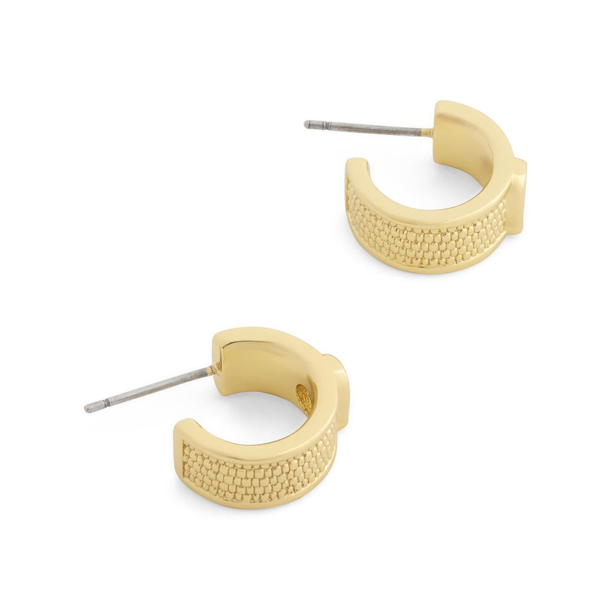 Coach Gold Signature C Textured Huggie Earrings