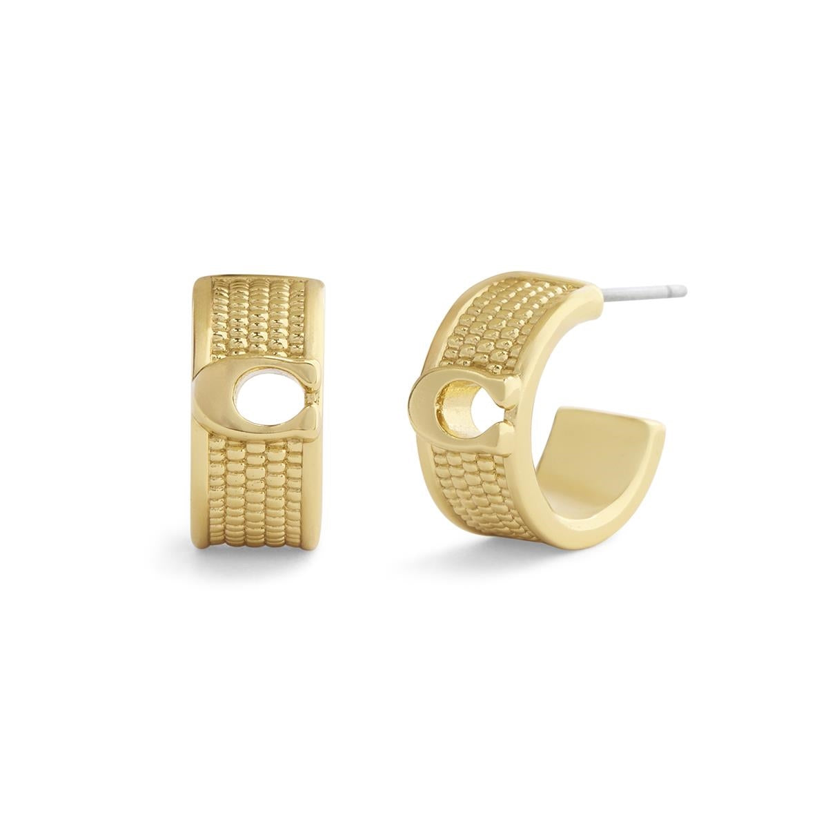 Coach Gold Signature C Textured Huggie Earrings