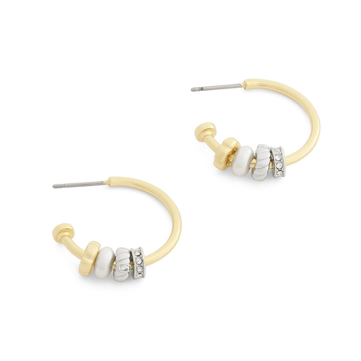 Coach Gold Signature Rondelle Charm Hoop Earrings