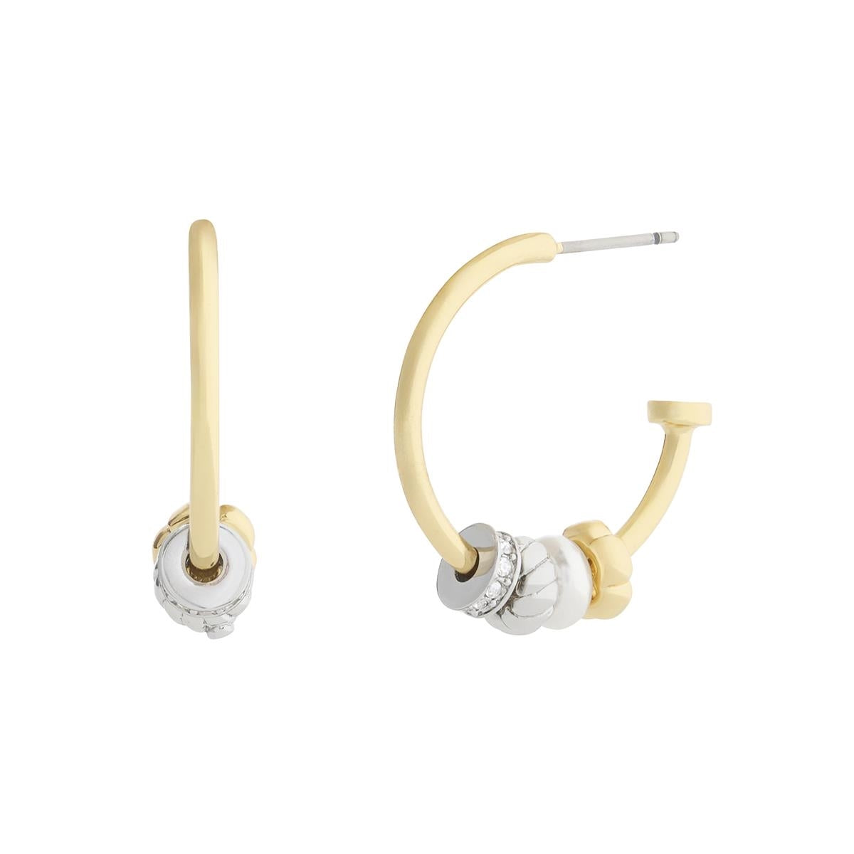 Coach Gold Signature Rondelle Charm Hoop Earrings