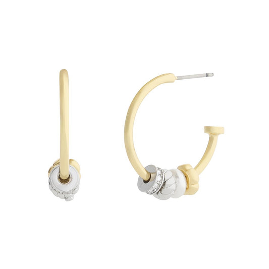 Coach Gold Signature Rondelle Charm Hoop Earrings