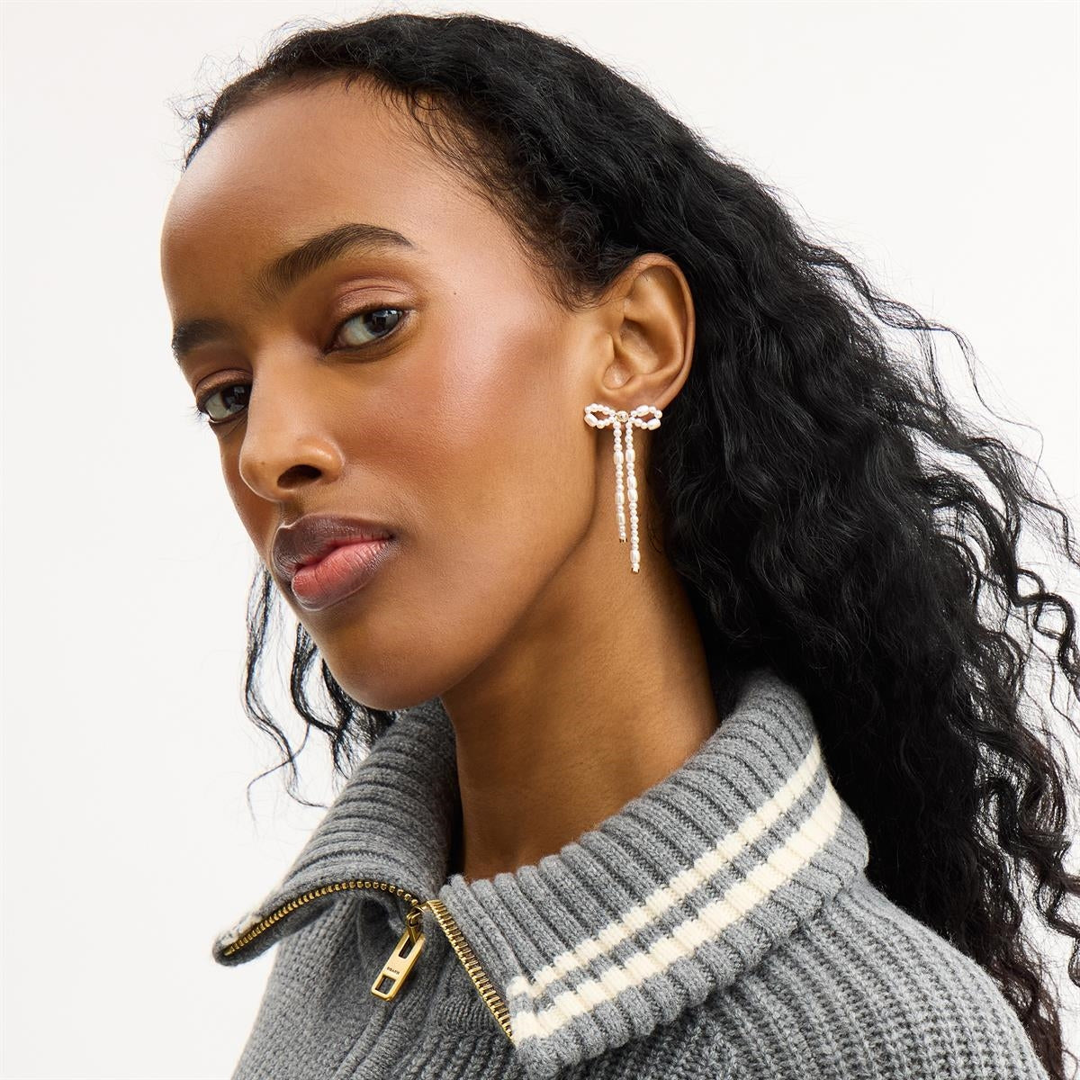 Coach Gold Pearl Bow Drop Earrings