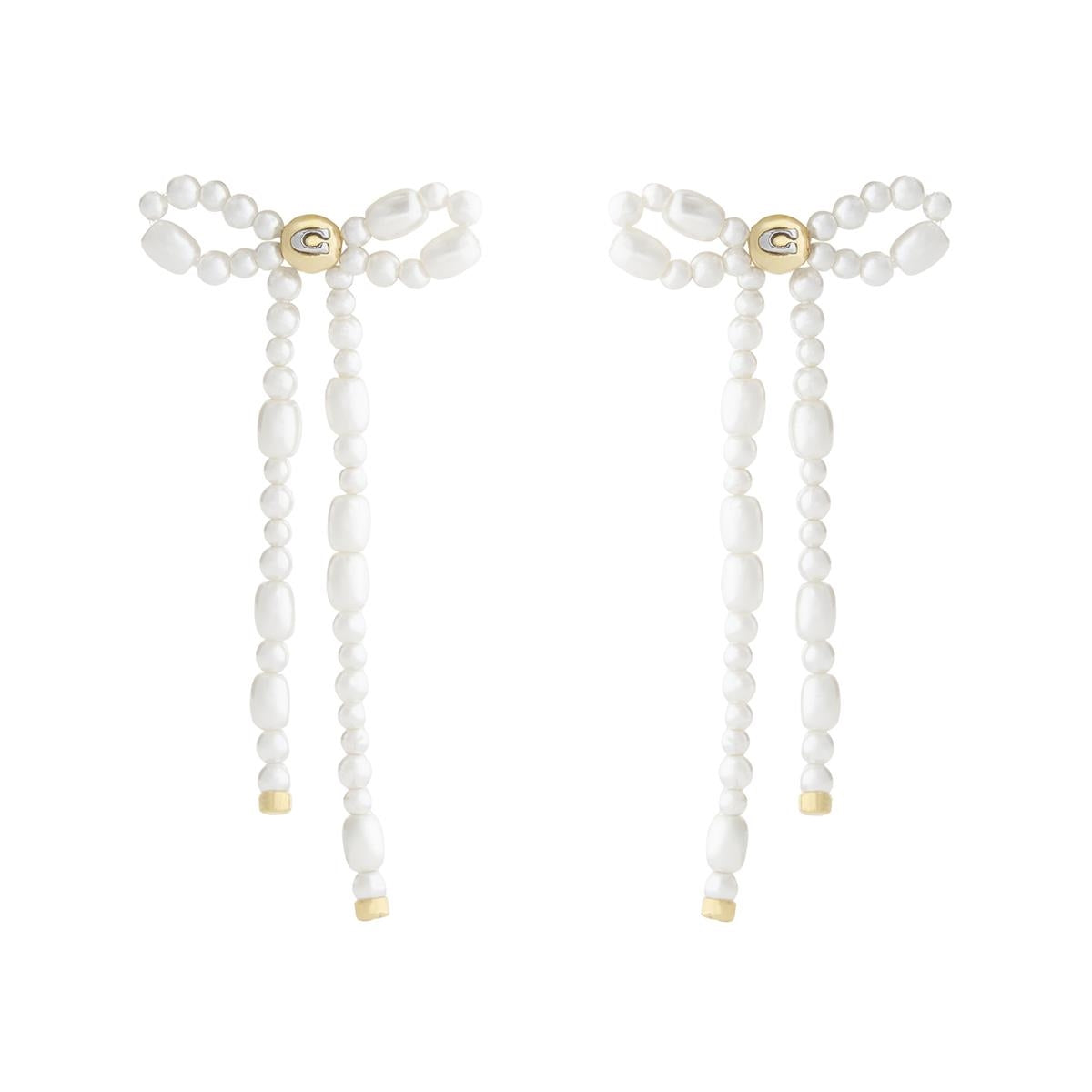 Coach Gold Pearl Bow Drop Earrings