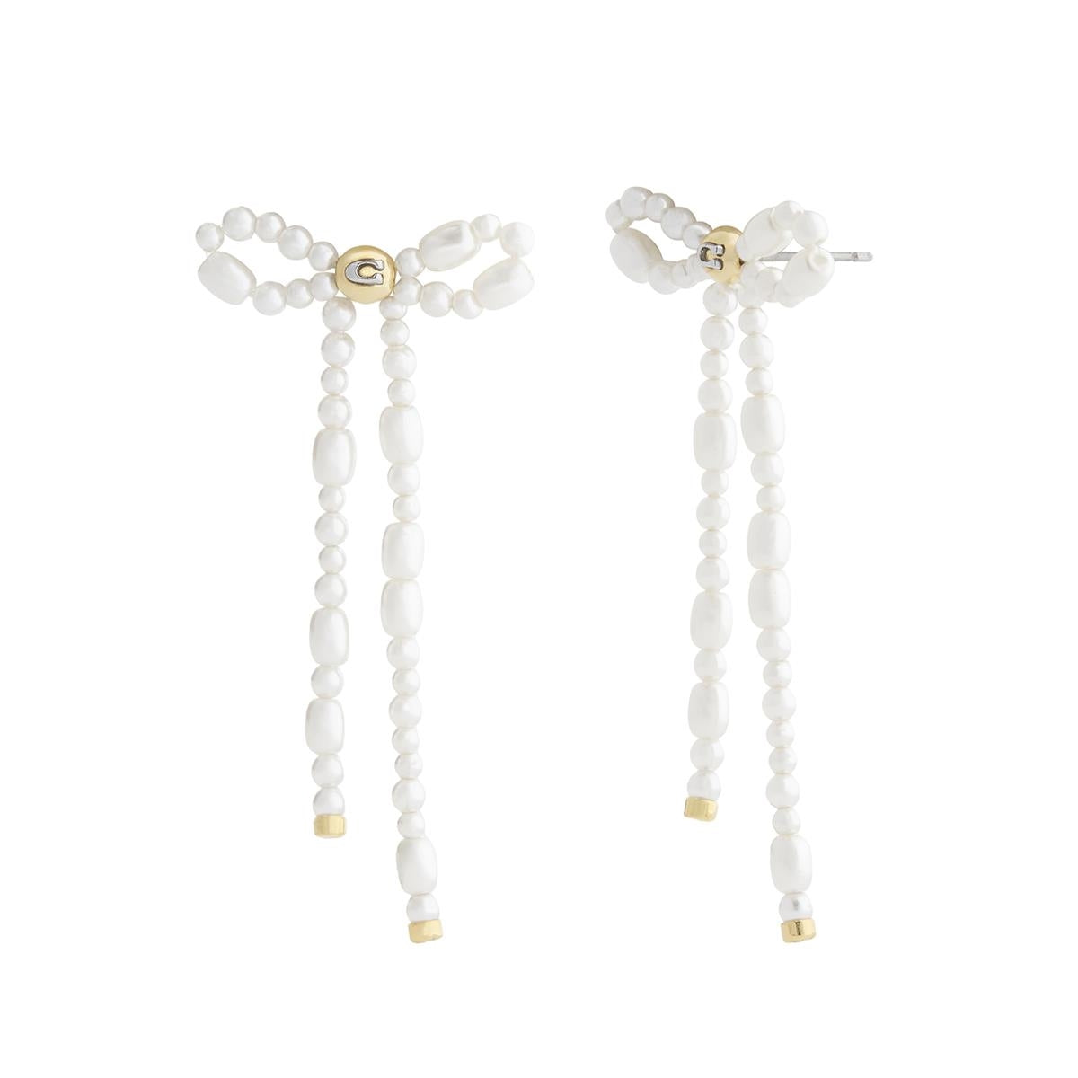Coach Gold Pearl Bow Drop Earrings