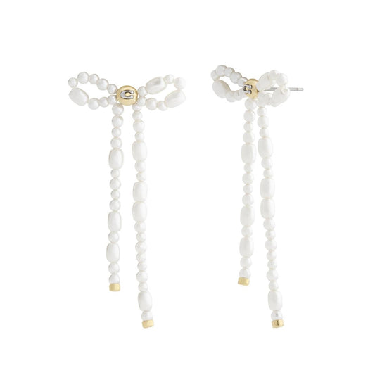 Coach Gold Pearl Bow Drop Earrings