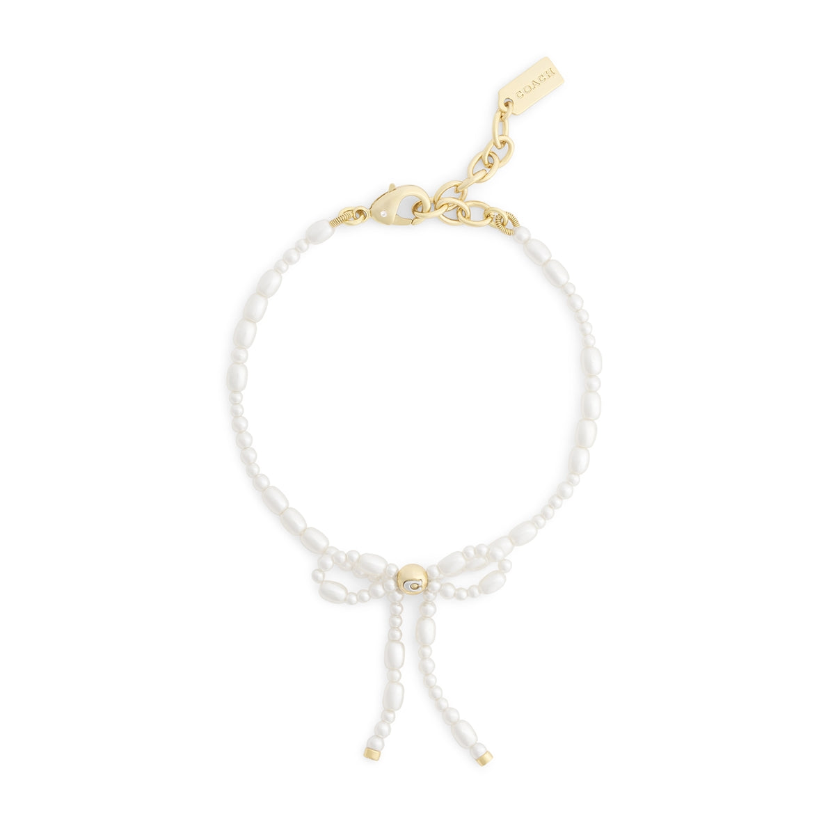 Coach Gold Pearl Bow Strand Bracelet