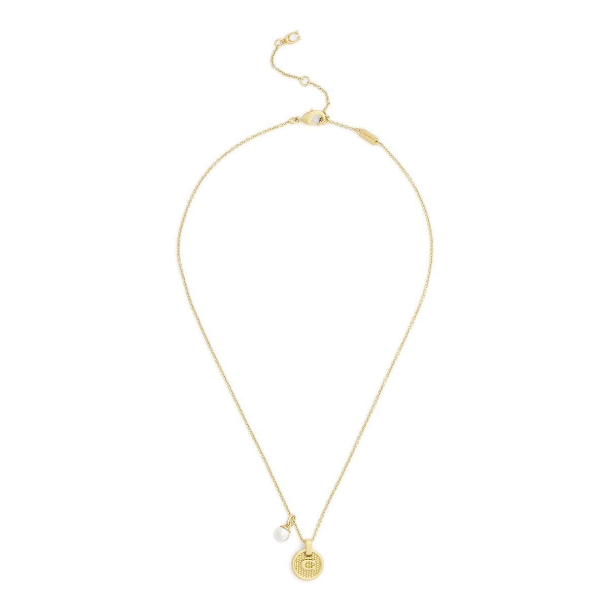Coach Gold Signature C Textured Coin Pendant Necklace