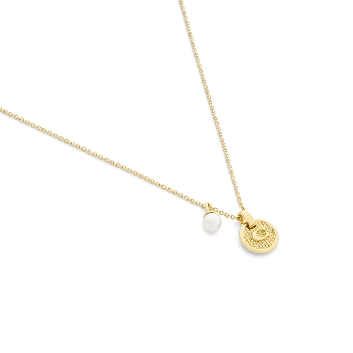 Coach Gold Signature C Textured Coin Pendant Necklace